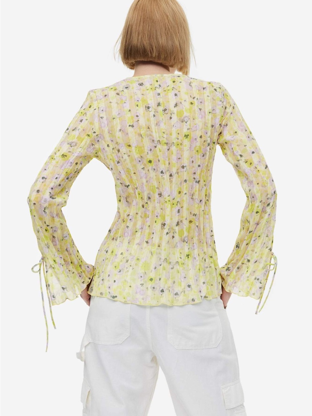 Like new! H&M Yellow/Green/Lavender Floral Tie-Front Blouse - Picture 2 of 16